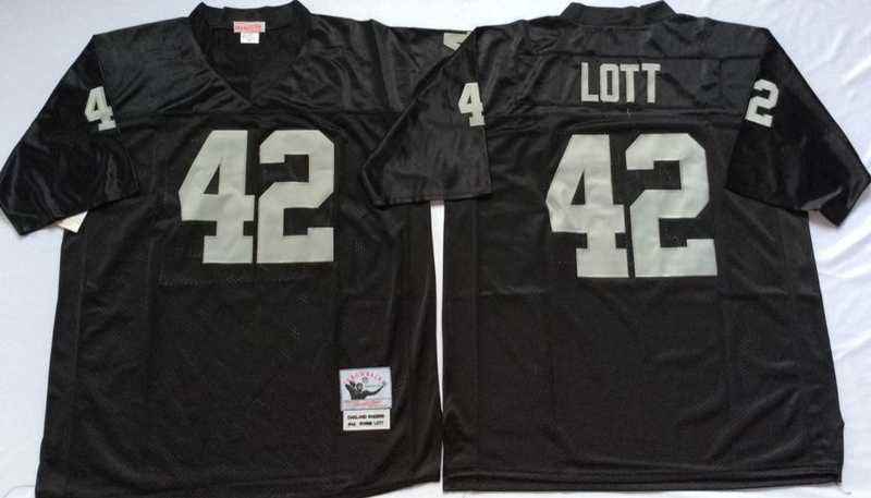 Raiders 42 Ronnie Lott Black M&N Throwback Jersey
